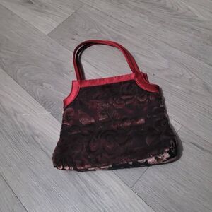 Victoria's Secret burgundy embossed velvet mini bag top handle